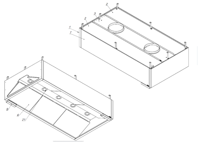 Heat and condensate hood with plates