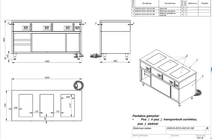 Heated cupboard with sliding doors