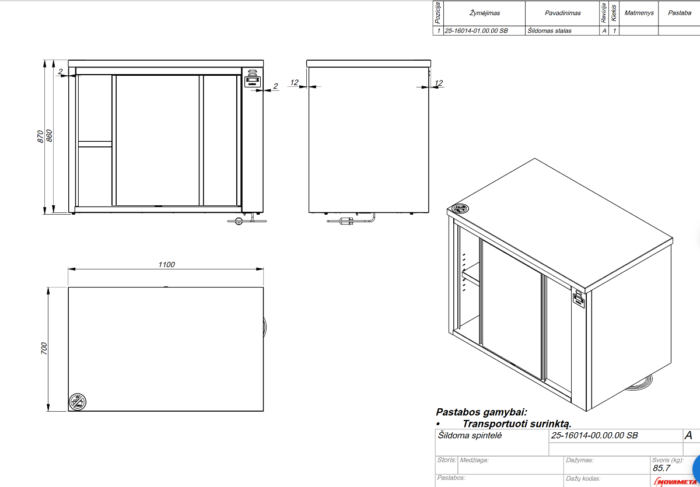 Heated cupboard with sliding doors