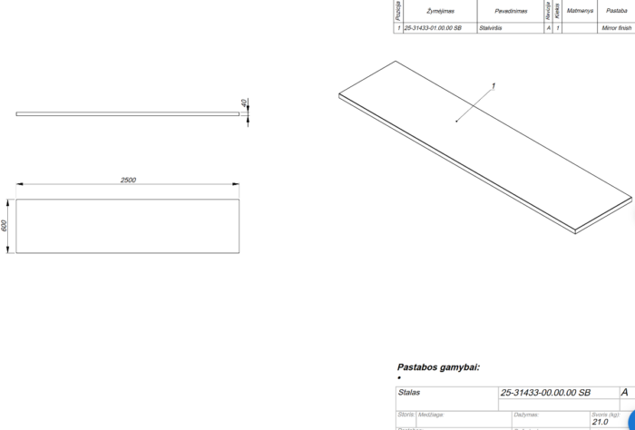 Tabletop without upstand Tabletop without upstand